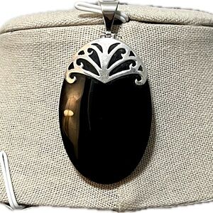 Artisan Crafted Black Onyx Sterling Silver Statement Oval Pendant